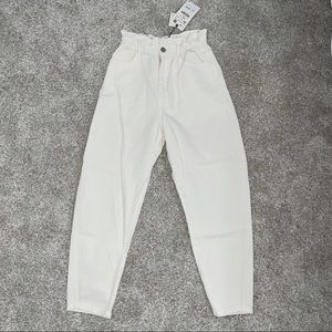 ZARA Ribbed White Jeans